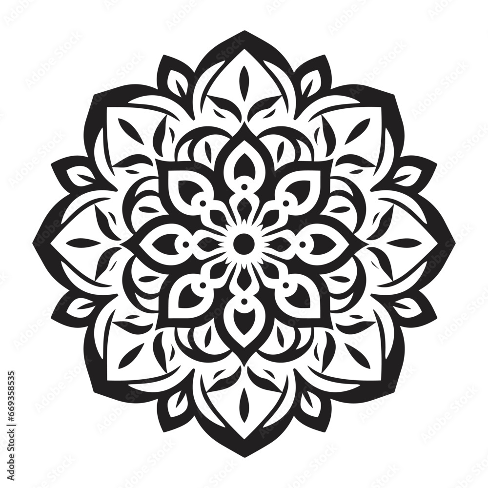 Floral Mandala Art vector Icon isolated on a White Background, boho mandala, Arabic mandala, mandala silhouette