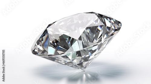 Large Clear Diamond with reflection Dazzling diamond on white background.