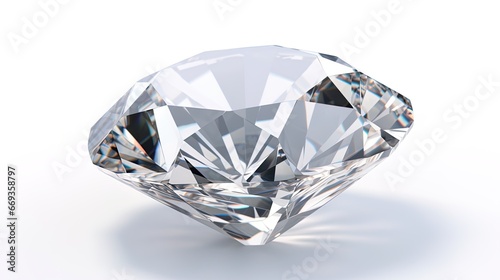 Large Clear Diamond with reflection Dazzling diamond on white background.