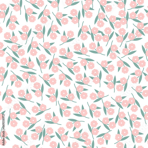 Pink seamless flowers pattern. Delicate petals and vibrant blossoms create an artistic and vintage botanical illustration. Perfect for wallpaper, fabric, wrapping paper and more.