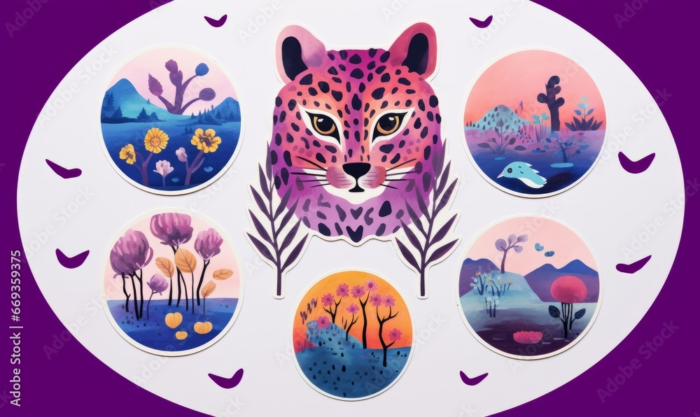 Watercolor Collection Set, Feline, Tiger, Leopard, Big Cat animal watercolor art, background, botanical, clipart, icons sticker set, decorative, design, feminine design, floral, flowers, folk art