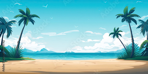 Tropical paradise beach ocean sand sea background wide  generated ai