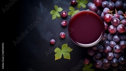 Freshly Squeezed Grape Juice in a Stylish Glass Set Against a Grape Background - An Exquisite Purple Beverage photo