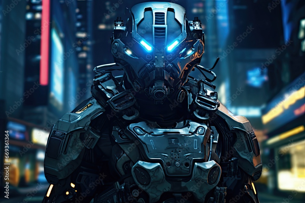 3D rendering of a male robot in a futuristic city at night, Stealth Guardians: Elite troops equipped with high-tech face masks and advanced stealth gear, seamlessly blending into, AI Generated 3D rendering of a male robot in a futuristic city at night, Stealth Guardians: Elite troops equipped with high-tech face masks and advanced stealth gear, seamlessly blending into, AI Generated