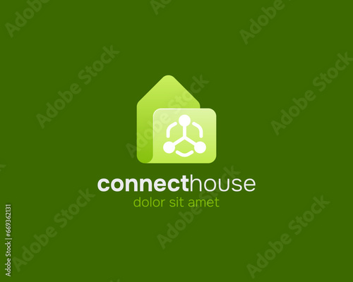 Colorful flip house logo with connecting symbol