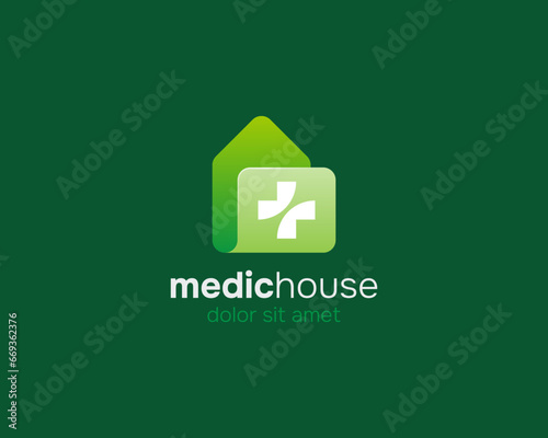 Colorful flip house logo with medicine symbol