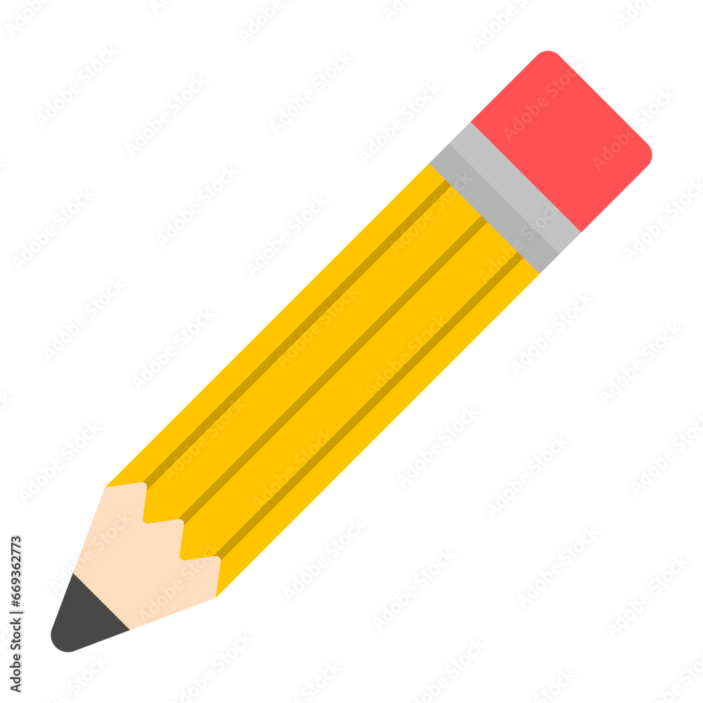 Cute Yellow Wood Pencil with Eraser Vector Cartoon Illustration