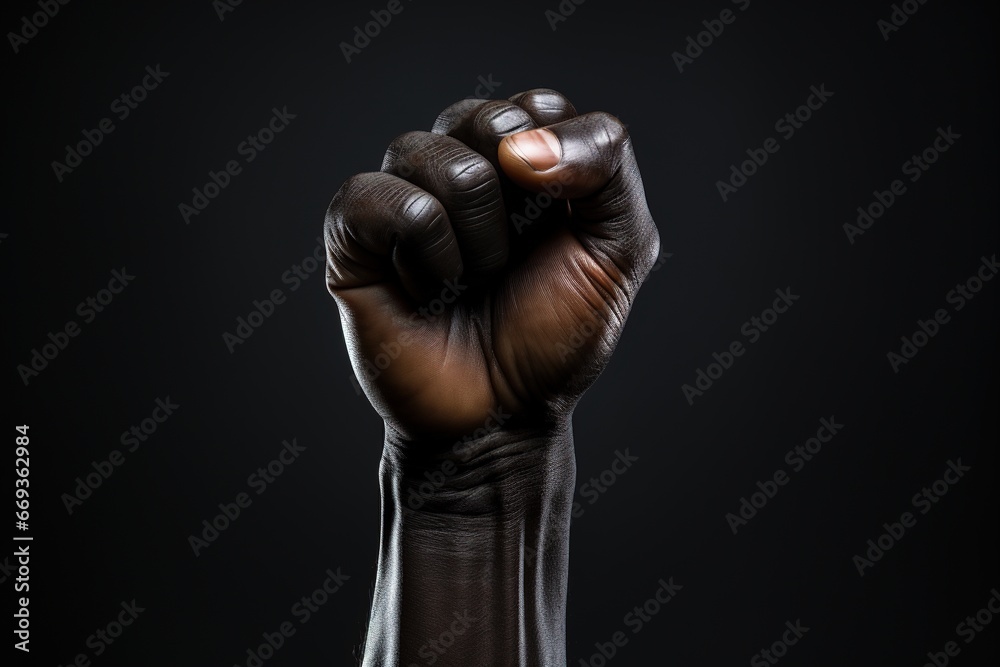 Close up of a black male hand clenched into a fist on a dark background, Ai Generated Close up of a black male hand clenched into a fist on a dark background, Ai Generated