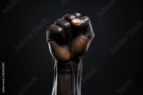 Close up of a black male hand clenched into a fist on a dark background, Ai Generated