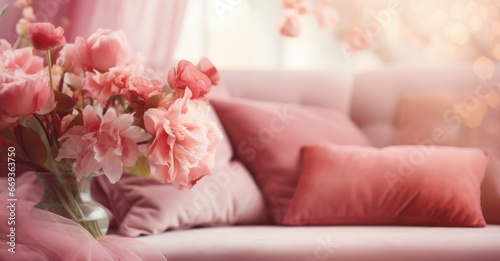 Elegant Pink Roses on Vintage Sofa