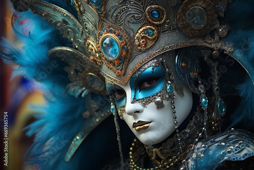 beautiful woman in Traditional venice mask and make up at carnival