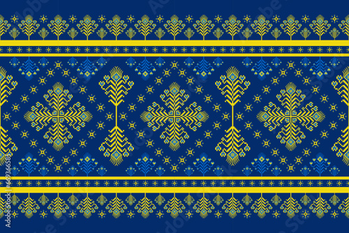 Ukrainian embroidery colorful floral border pattern. Vector ethnic geometric pixel art floral seamless pattern. Colorful ethnic stitch pattern use for textile, border, home decoration elements.