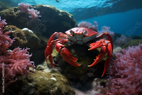 velvet crab in ocean natural environment. Ocean nature photography