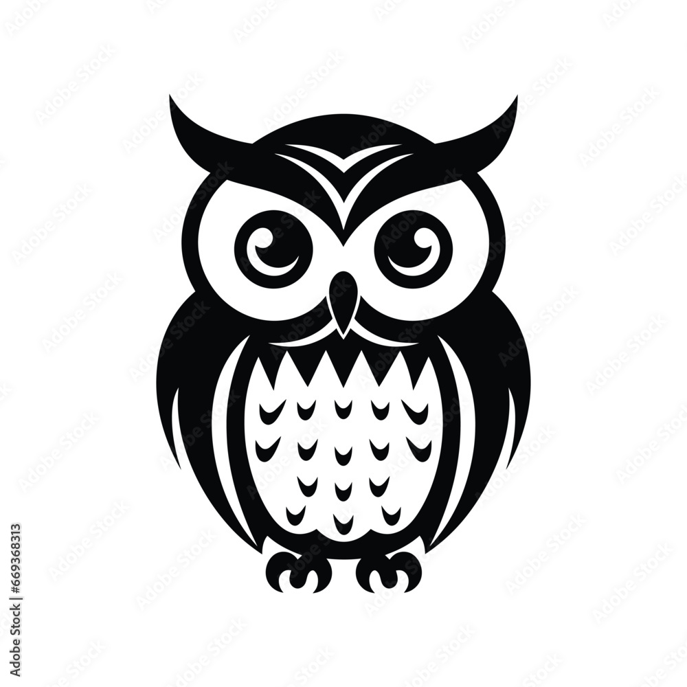Black and white owl illustration with big eyes Black and white owl illustration with big eyes