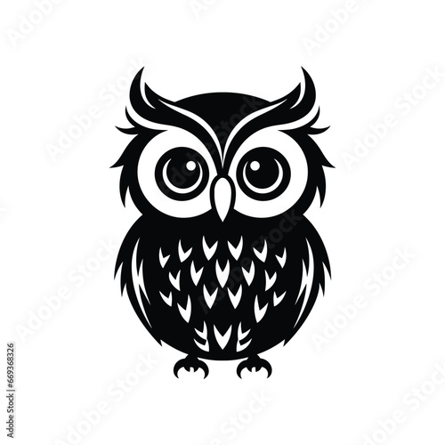 Black and white owl illustration with big eyes