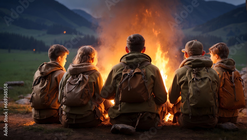scouts sit by the campfire photo