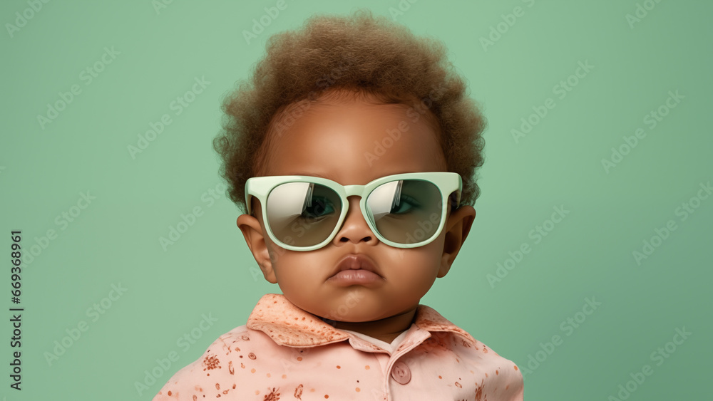 Fashionable Infant Wearing Sunglasses on a Summer Pastel