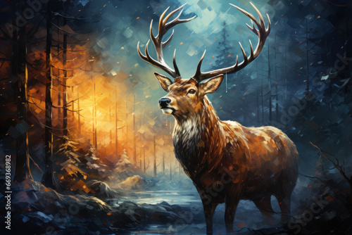 Adult Roe deer in winter forest. Illustration generative AI © Uliana