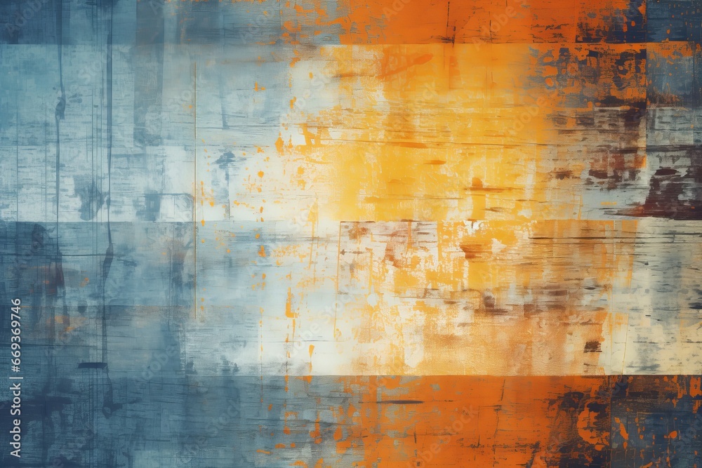 Orange glitch and blue scratched texture with dust, perfect for a grunge abstract background.

