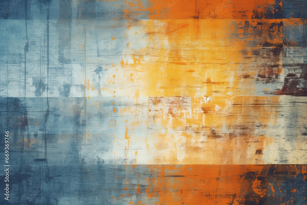 Obraz premium Orange glitch and blue scratched texture with dust, perfect for a grunge abstract background.