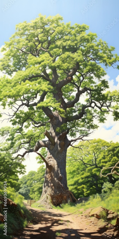 painting of huge oak tree, generative AI