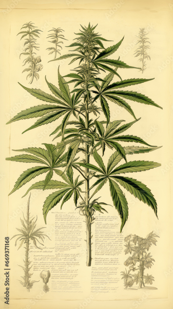Vintage poster with marijuana plant