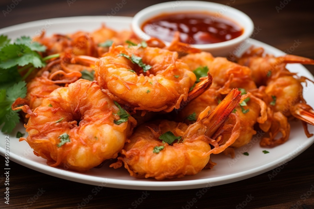 Generative AI : Closeup of shrimp fritters freshly cooked using Generative AI : Closeup of shrimp fritters freshly cooked using