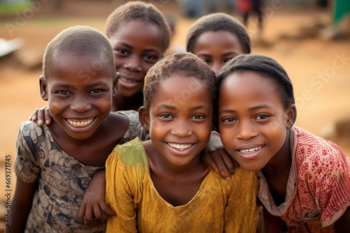 Generative AI : Several poor African children smiling to the camera © The Little Hut
