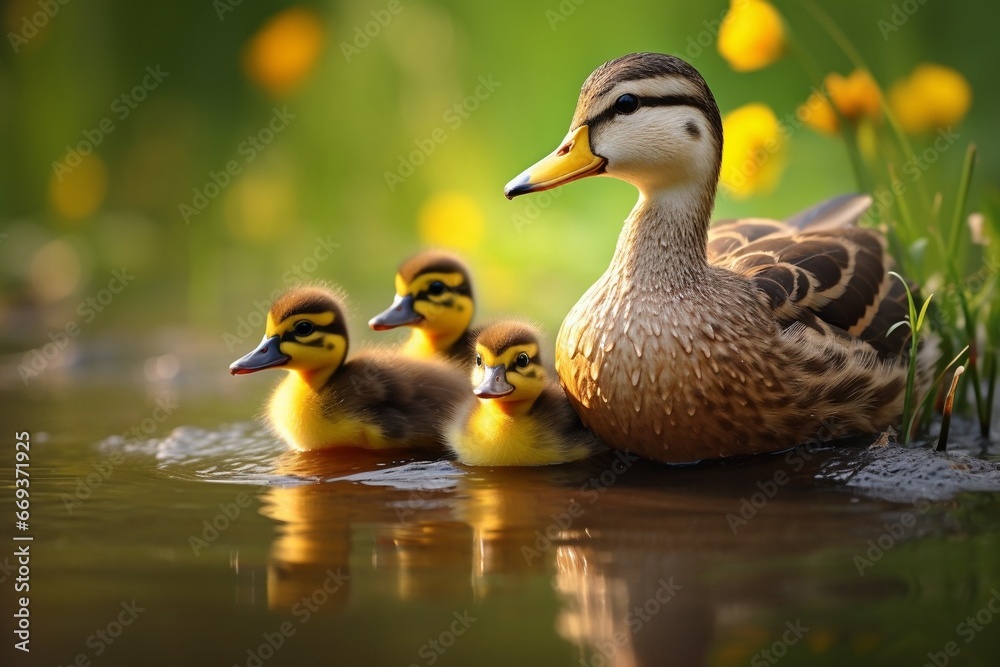 Generative AI : Ducklings Baby Duck Mother and her ducklings. Generative AI : Ducklings Baby Duck Mother and her ducklings.