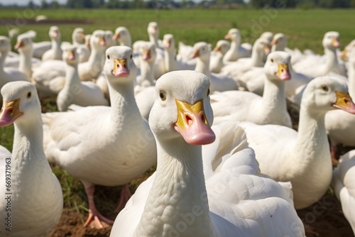 Generative AI : Many white fattening geese on a meadow © The Little Hut