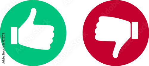 Thumb up and down icons on isolated white background