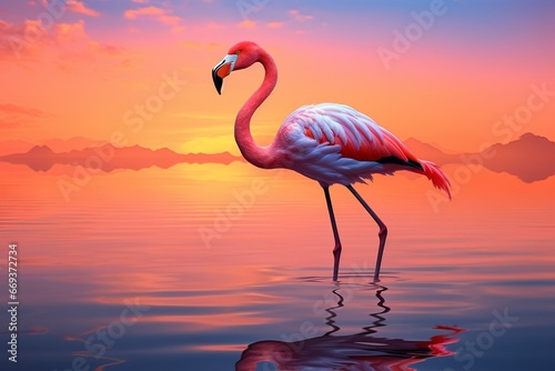 Generative AI : Pink flamingos (phoenicopterus roseus) in the Natural Park