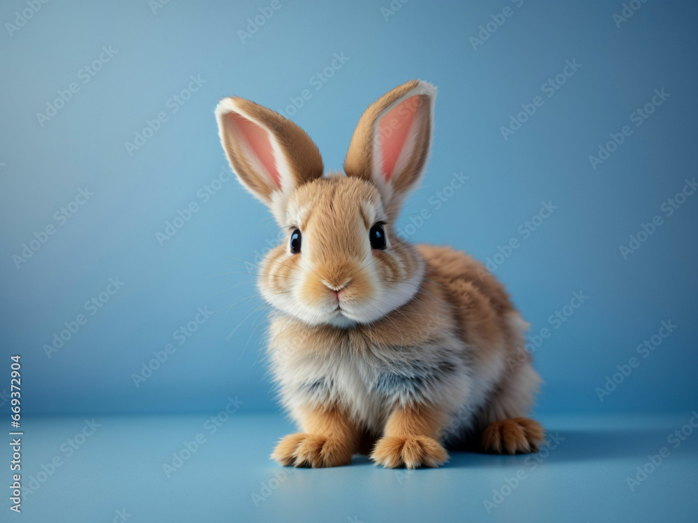 A Cute Baby Rabbit on Blue Background