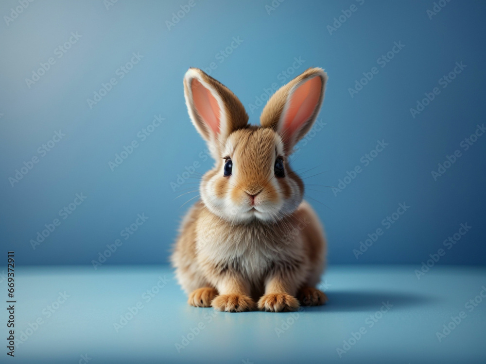 Fototapeta premium A Cute Baby Rabbit on Blue Background