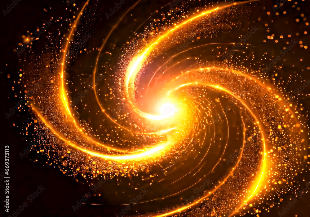 金色の光が渦巻く抽象的な背景