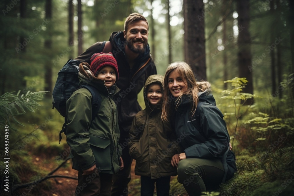 Generative AI : family weekend in the forest, hiking in the forest.