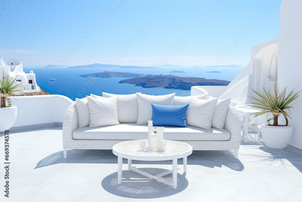 white sofa sitting on a balcony in a resort