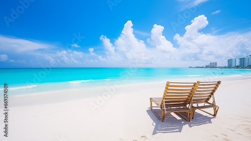 beach chairs and umbrellas on the beach © godex