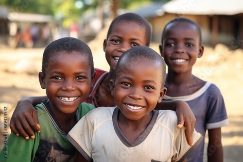 Generative AI : Several poor African children smiling to the camera