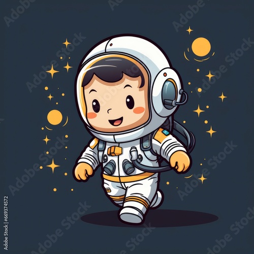 Cute Astronaut Playing Rocket Plane Toy, Cartoon Illustration For Tshirt, Mug