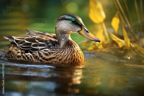 Generative AI : mallard duck swims through the water