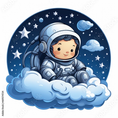 Cute Astronaut Sleep Cloud Space, Cartoon Illustration For Tshirt, Mug
