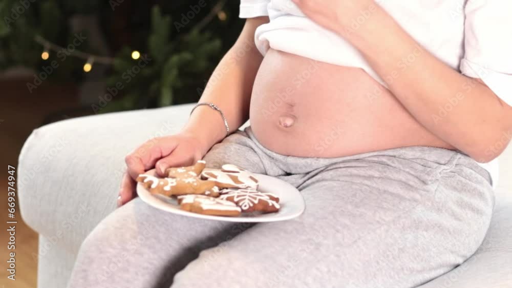 Young pregnant woman celebrating Christmas at home