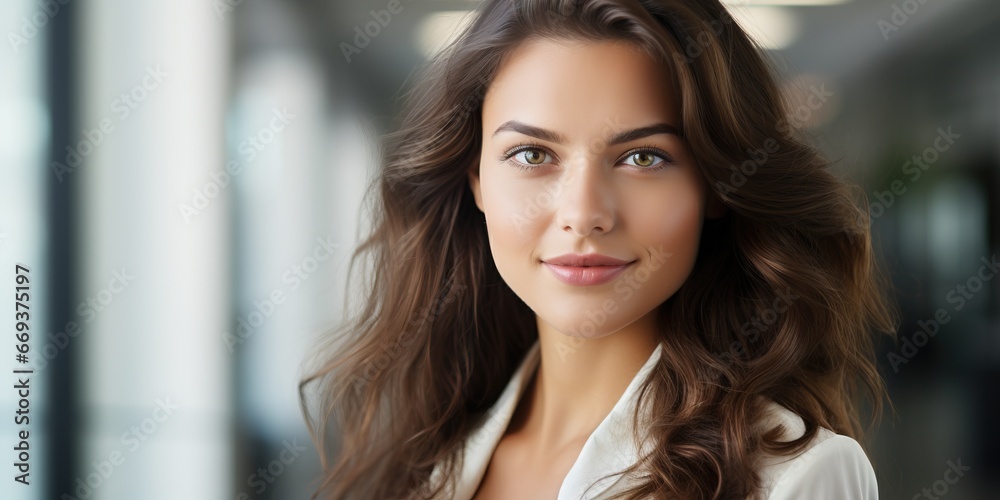 Portrait of young woman with long curly hair