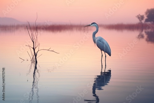 Generative AI : While wading in shallow waters a Great Blue Heron_ © The Little Hut