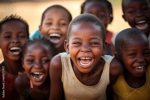 Generative AI : Several poor African children smiling to the camera © The Little Hut