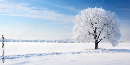 Winter landscape with snow-covered tree © Meow Creations