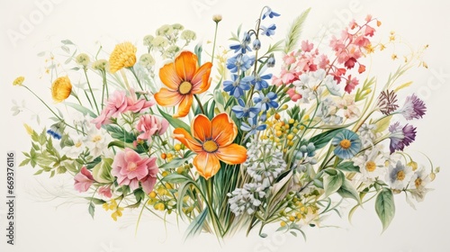 Fototapeta Naklejka Na Ścianę i Meble -  A bouquet of wildflowers, watercolor, loose brushstrokes, pastel colors. AI Generative