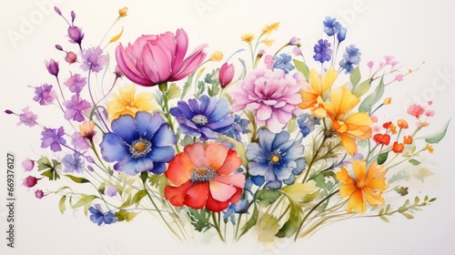 Fototapeta Naklejka Na Ścianę i Meble -  A bouquet of wildflowers, watercolor, loose brushstrokes, pastel colors. AI Generative