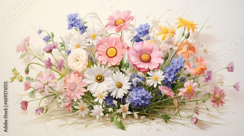 Fototapeta Naklejka Na Ścianę i Meble -  A bouquet of wildflowers, watercolor, loose brushstrokes, pastel colors. AI Generative